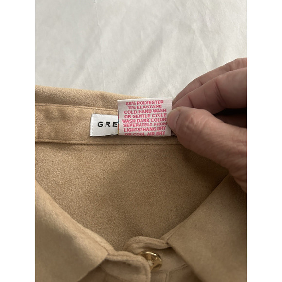 Gretchen Scott Faux Suede Collared Blouse Womens Size Small Tan Classic Soft - Picture 4 of 7